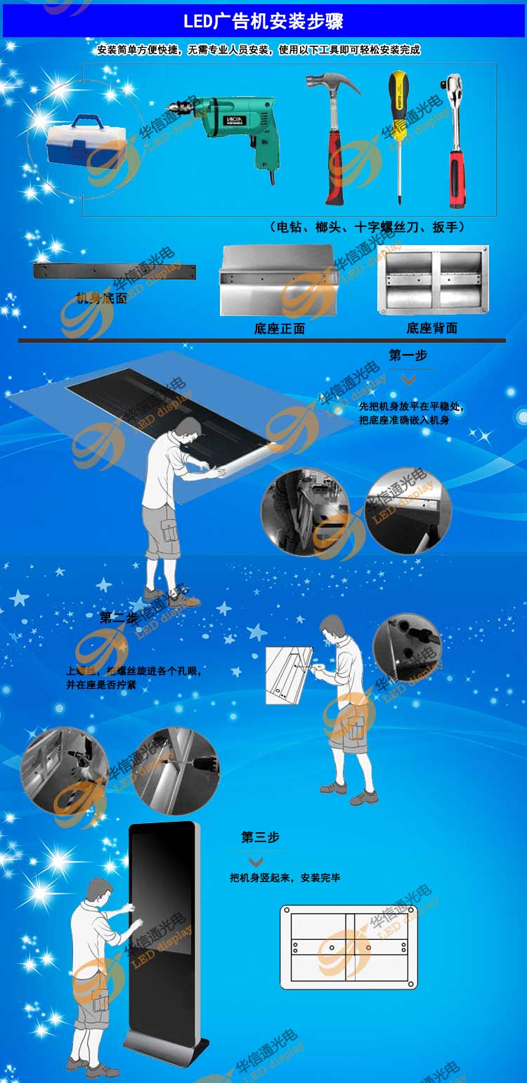 P4室内高清立式LED广告机安装步骤